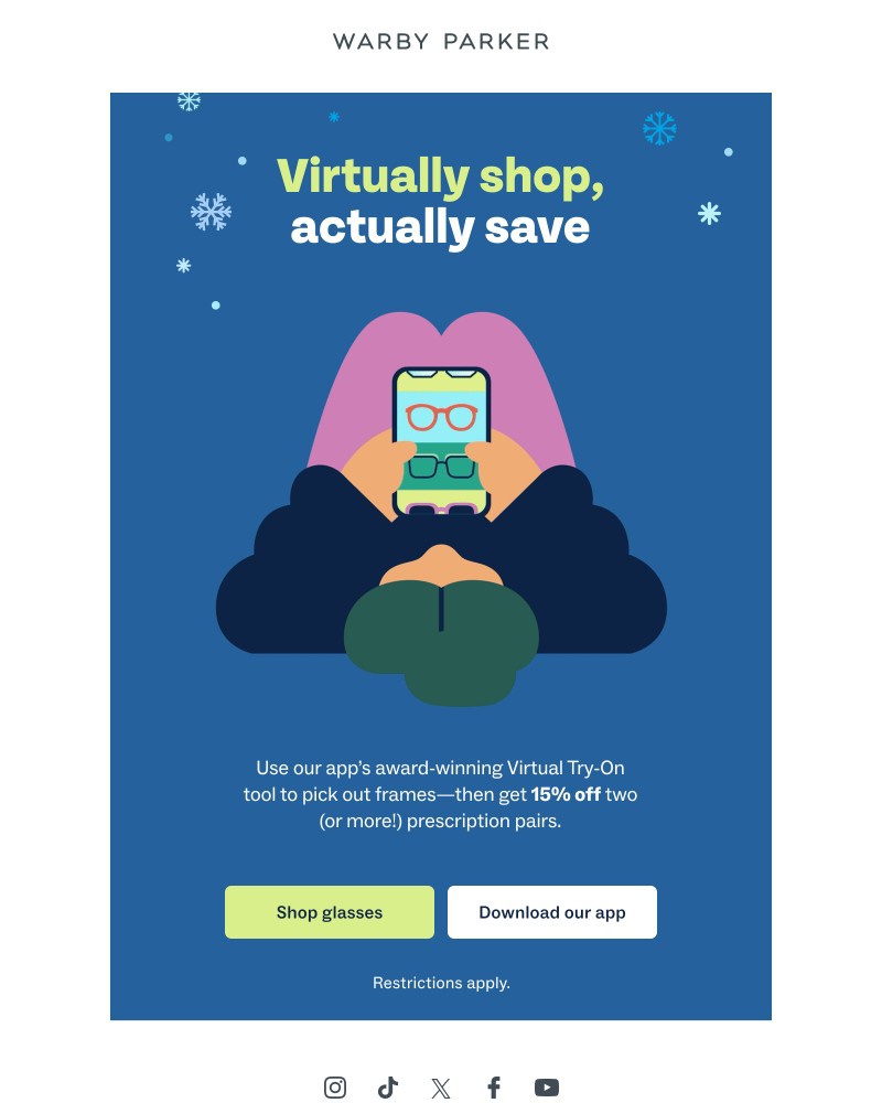 Screenshot of email sent to a Warby Parker Newsletter subscriber