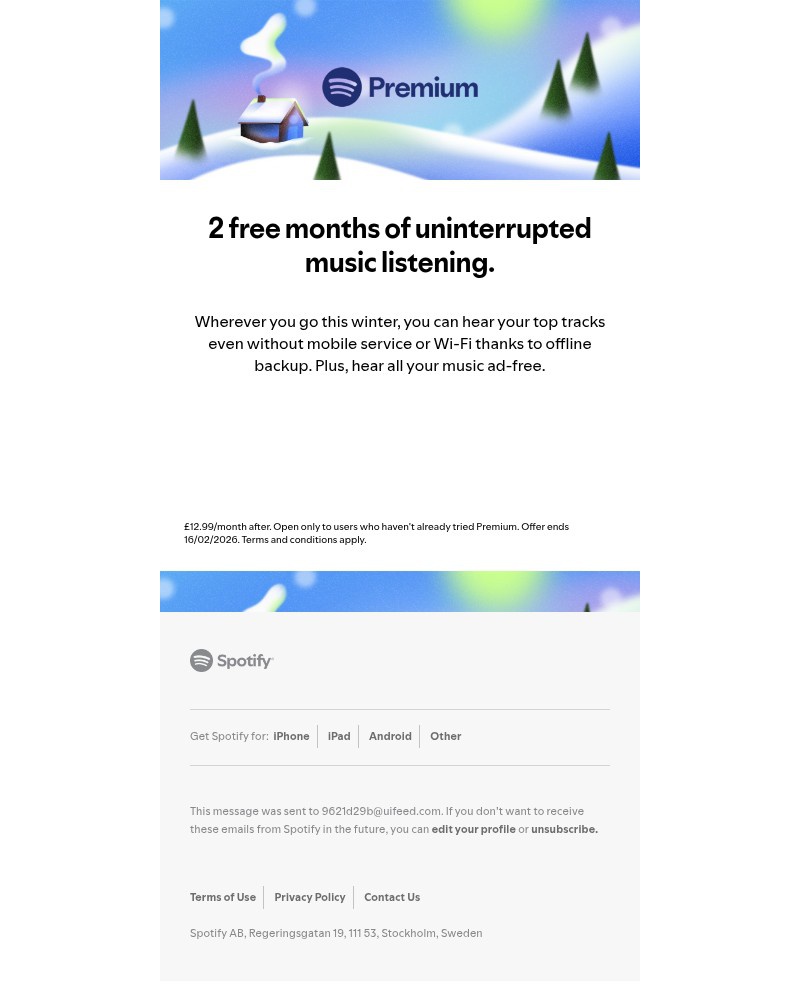 Screenshot of email sent to a Spotify Registered user