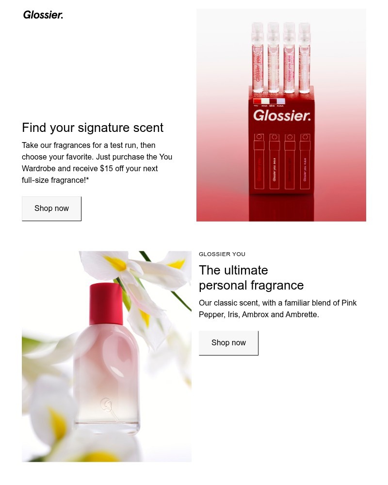 Screenshot of email sent to a Glossier Newsletter subscriber