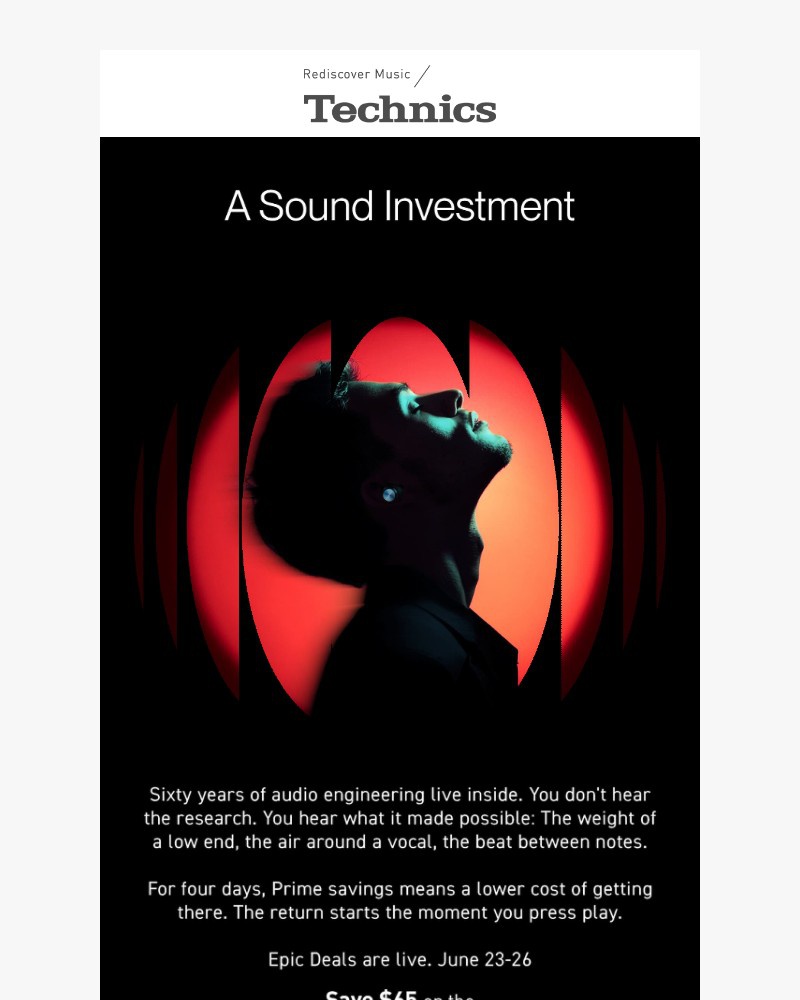 Screenshot of email sent to a Technics Newsletter subscriber