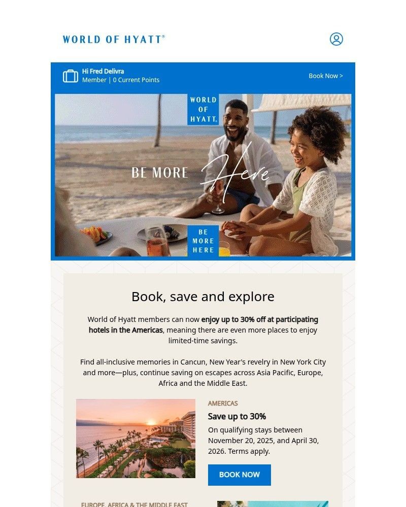 Screenshot of email sent to a Hyatt Hotels and Resorts Registered user