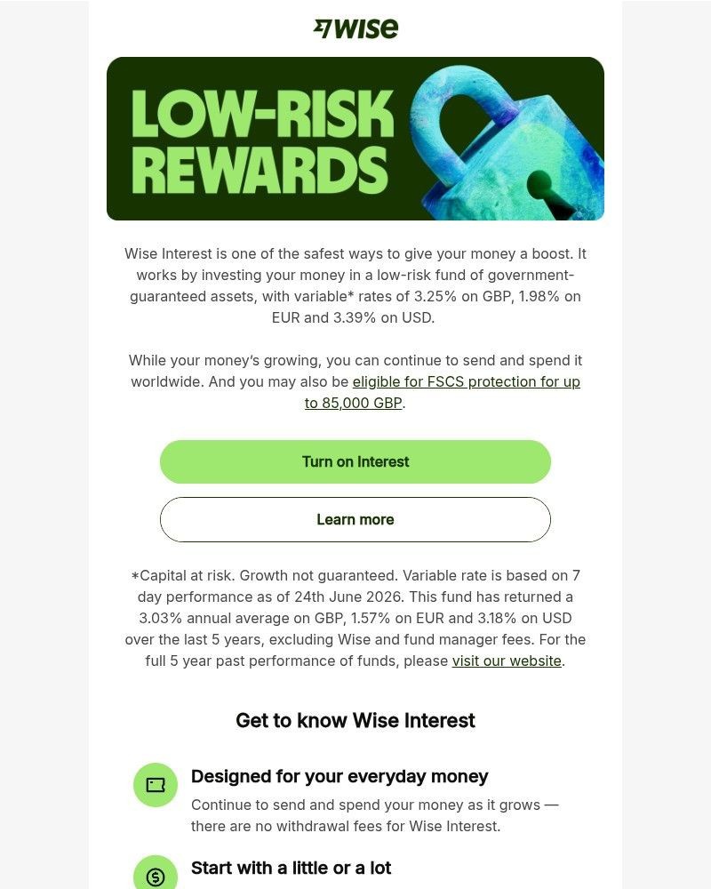 Screenshot of email sent to a Wise Registered user