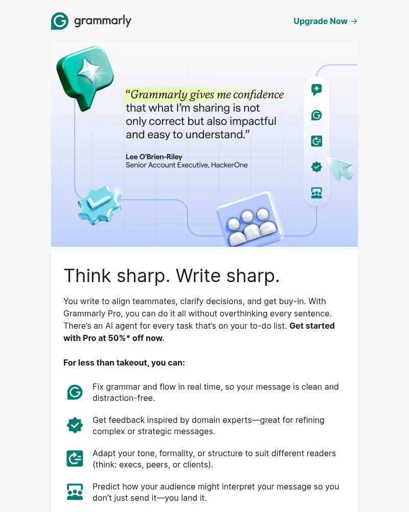 Screenshot of email sent to a Grammarly Registered user