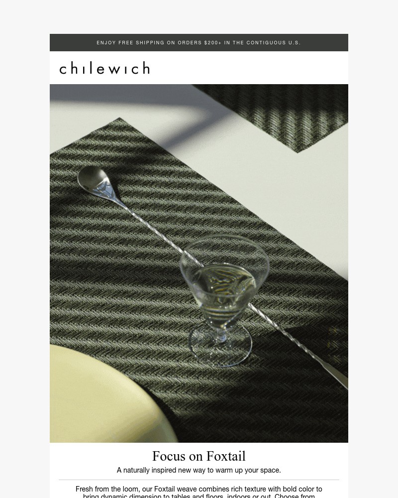 Screenshot of email sent to a Chilewich Newsletter subscriber