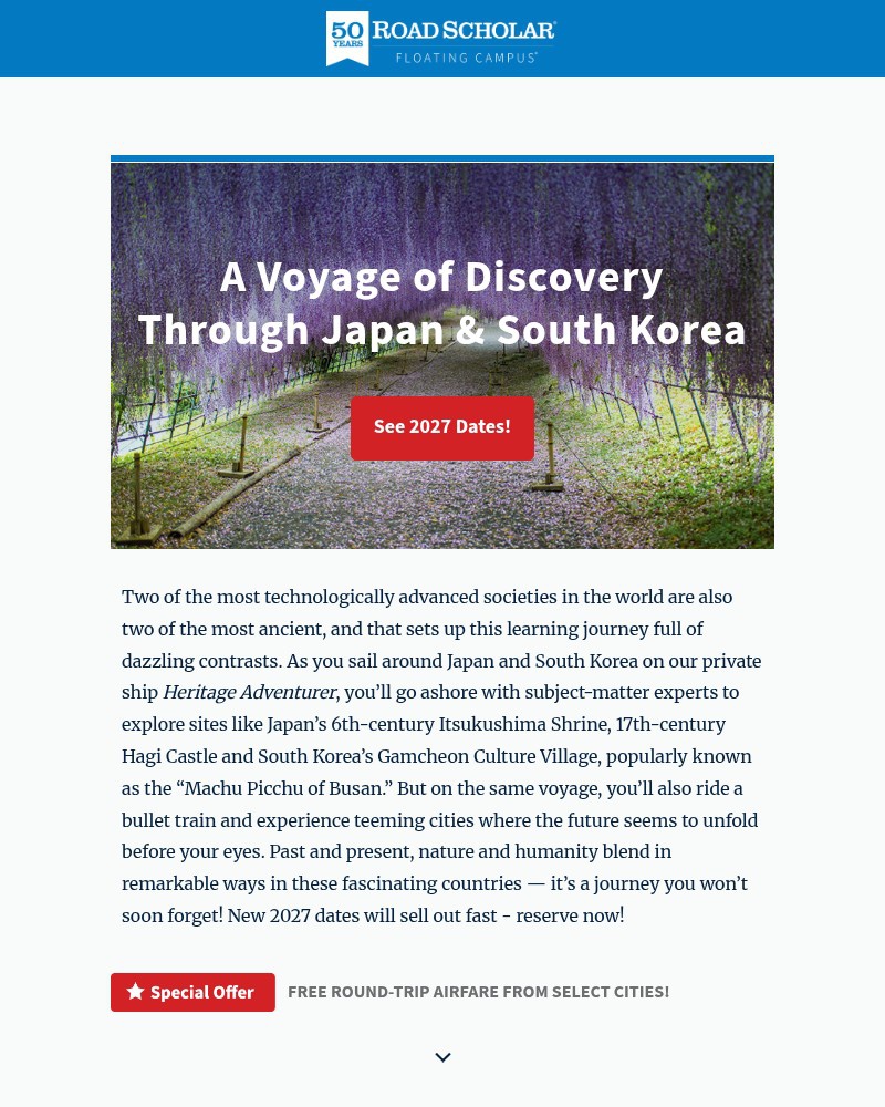 Screenshot of email sent to a Road Scholar Newsletter subscriber