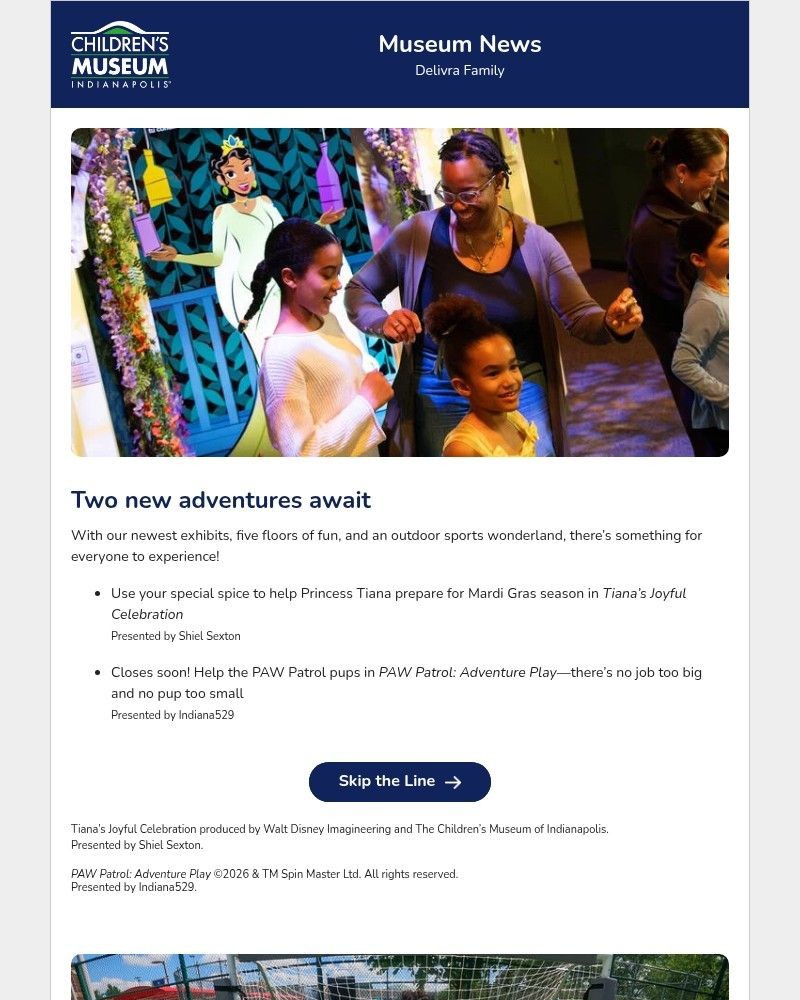 Screenshot of email sent to a The Children’s Museum of Indianapolis Newsletter subscriber