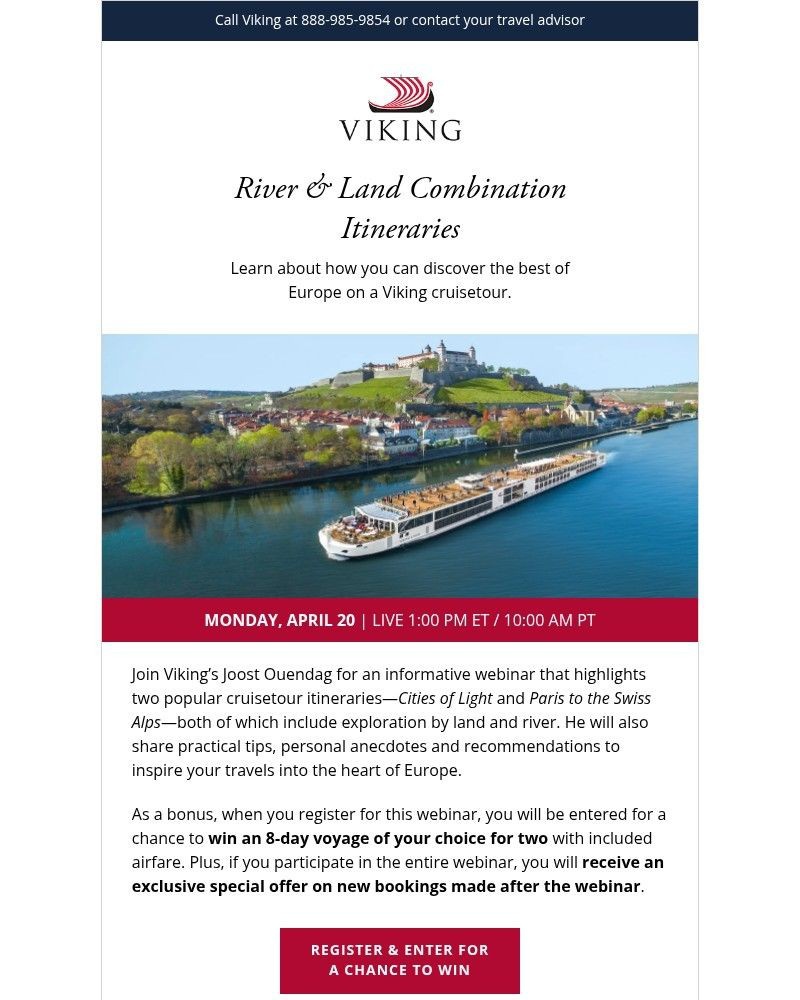 Screenshot of email sent to a Viking Cruises Newsletter subscriber