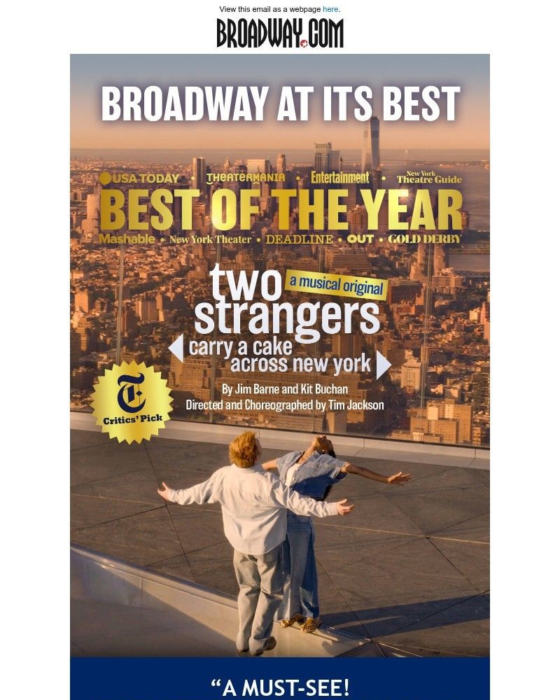 Screenshot of email sent to a Broadway NYC Newsletter subscriber