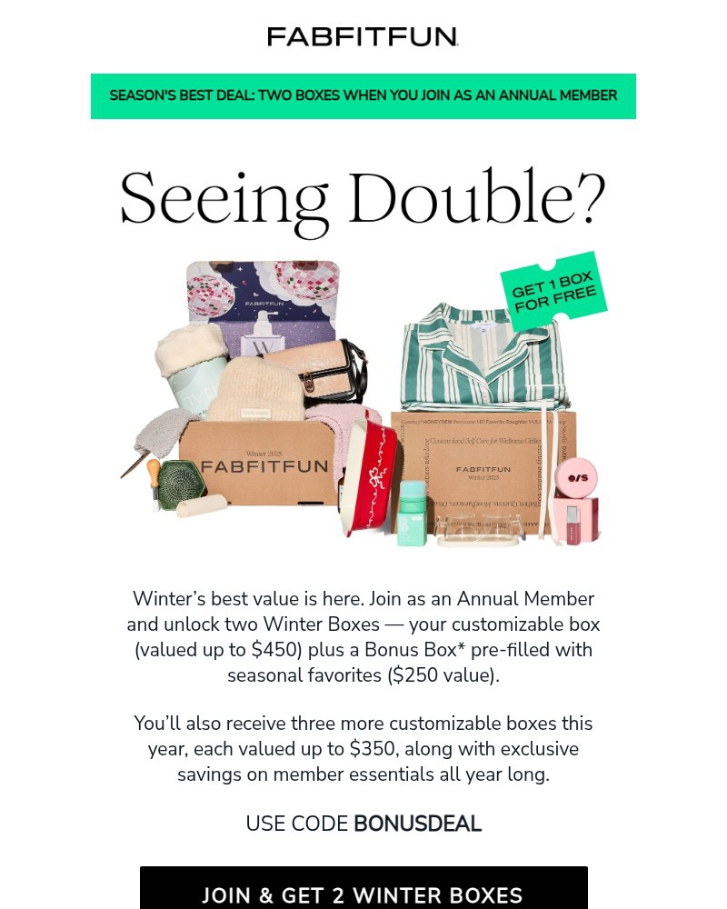 Screenshot of email sent to a FabFitFun Newsletter subscriber