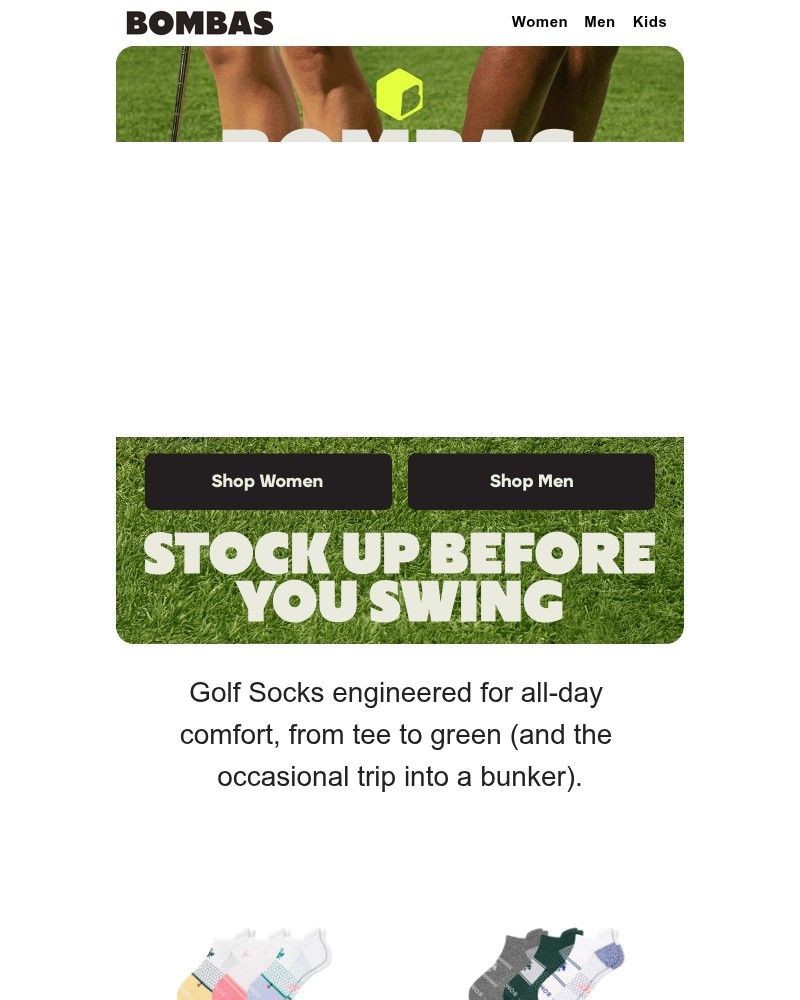 Screenshot of email sent to a Bombas Newsletter subscriber