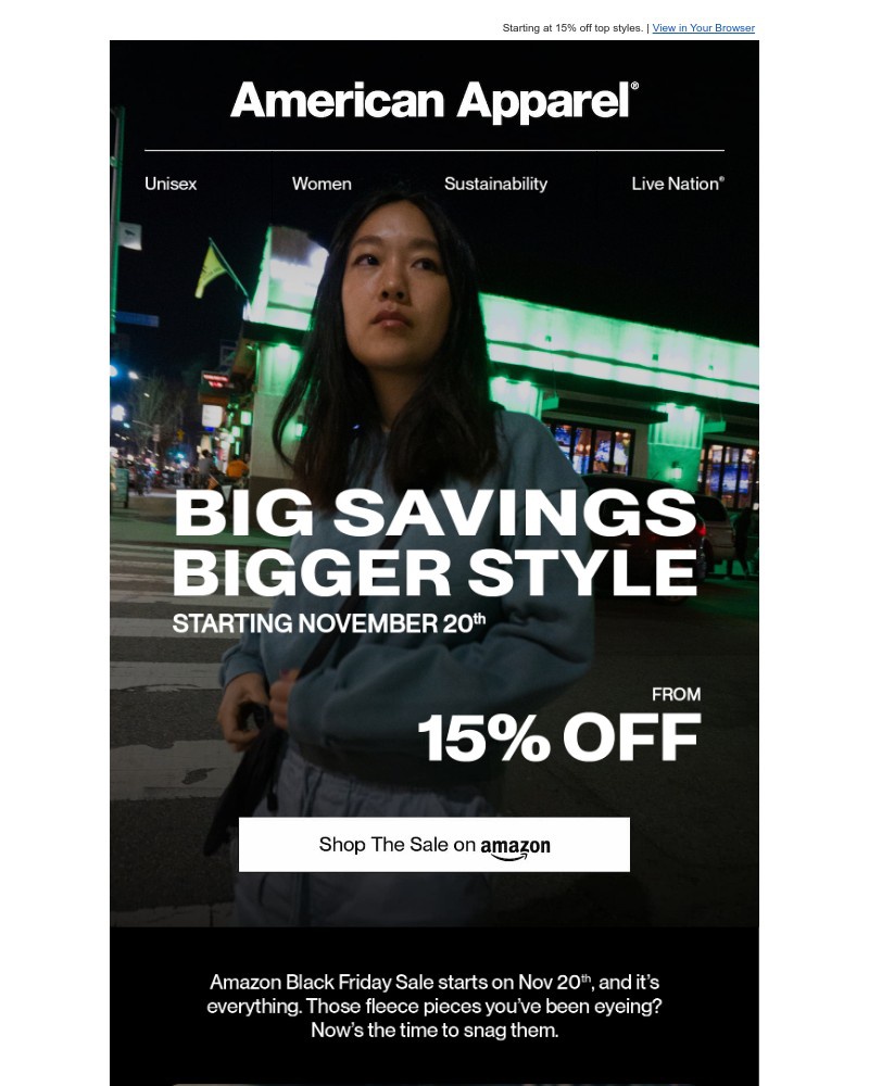 Screenshot of email sent to a American Apparel Newsletter subscriber