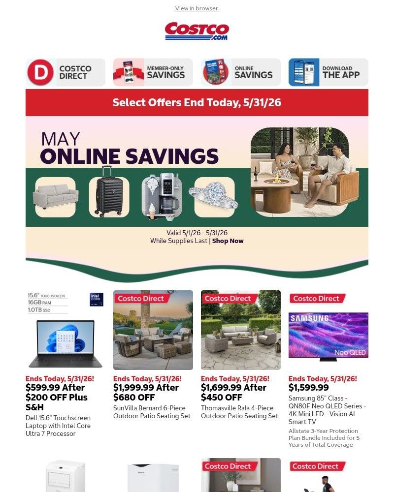 Screenshot of email sent to a Costco Newsletter subscriber