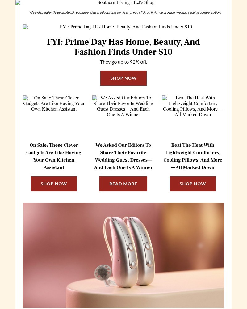 Screenshot of email sent to a Southern Living Newsletter subscriber