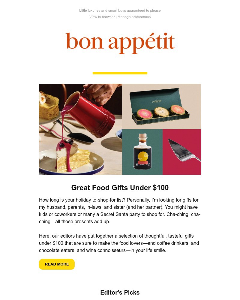 Screenshot of email sent to a Bon Appétit Newsletter subscriber
