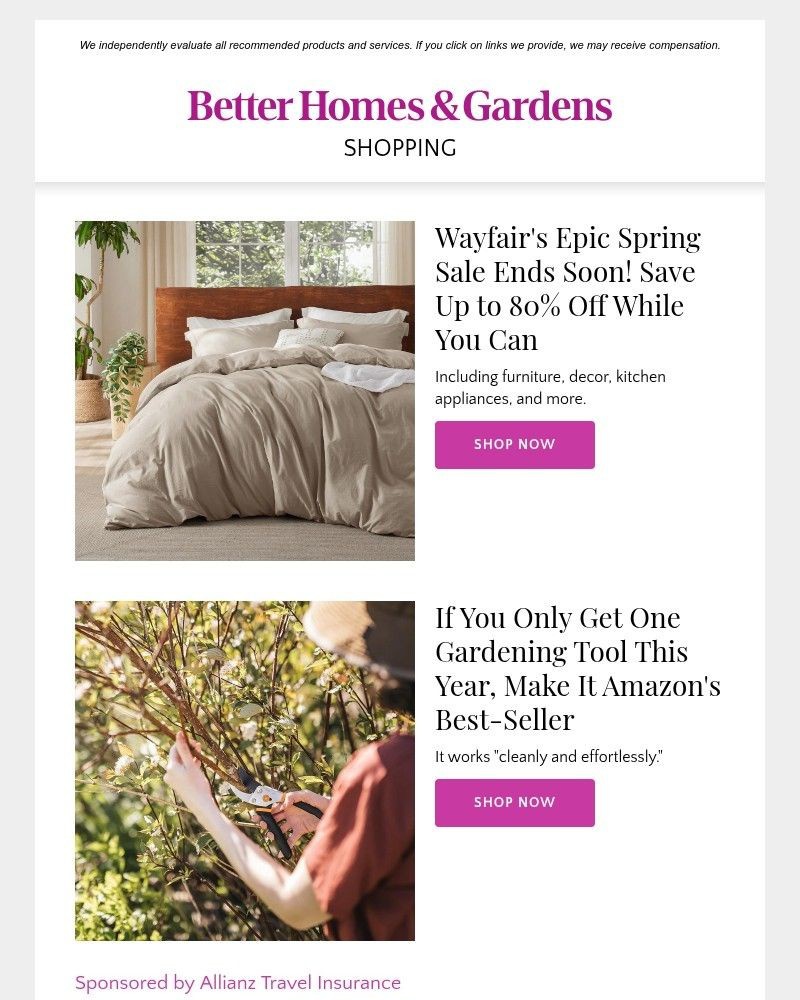 Screenshot of email sent to a Better Homes and Gardens Newsletter subscriber
