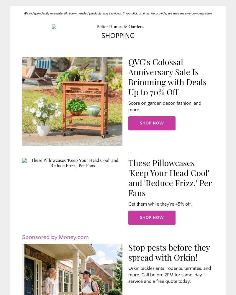 Screenshot of email sent to a Better Homes and Gardens Newsletter subscriber