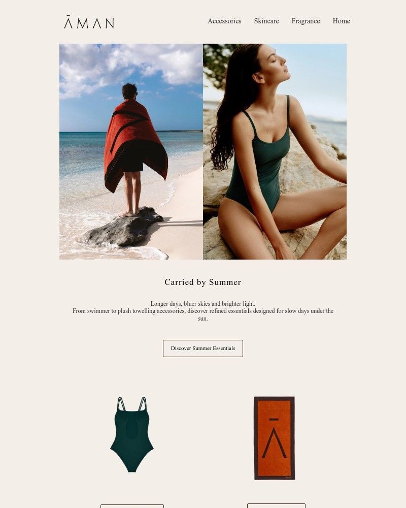 Screenshot of email sent to a Aman Resorts Newsletter subscriber
