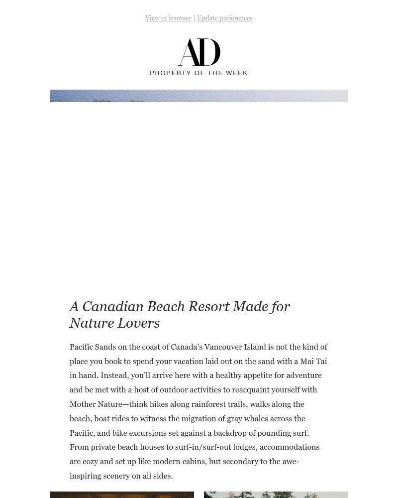 Screenshot of email sent to a Architectural Digest Newsletter subscriber