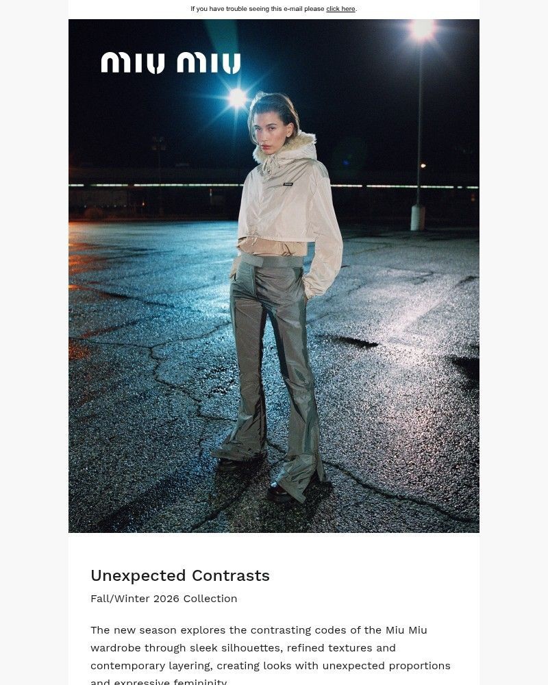 Screenshot of email sent to a Miu Miu Newsletter subscriber