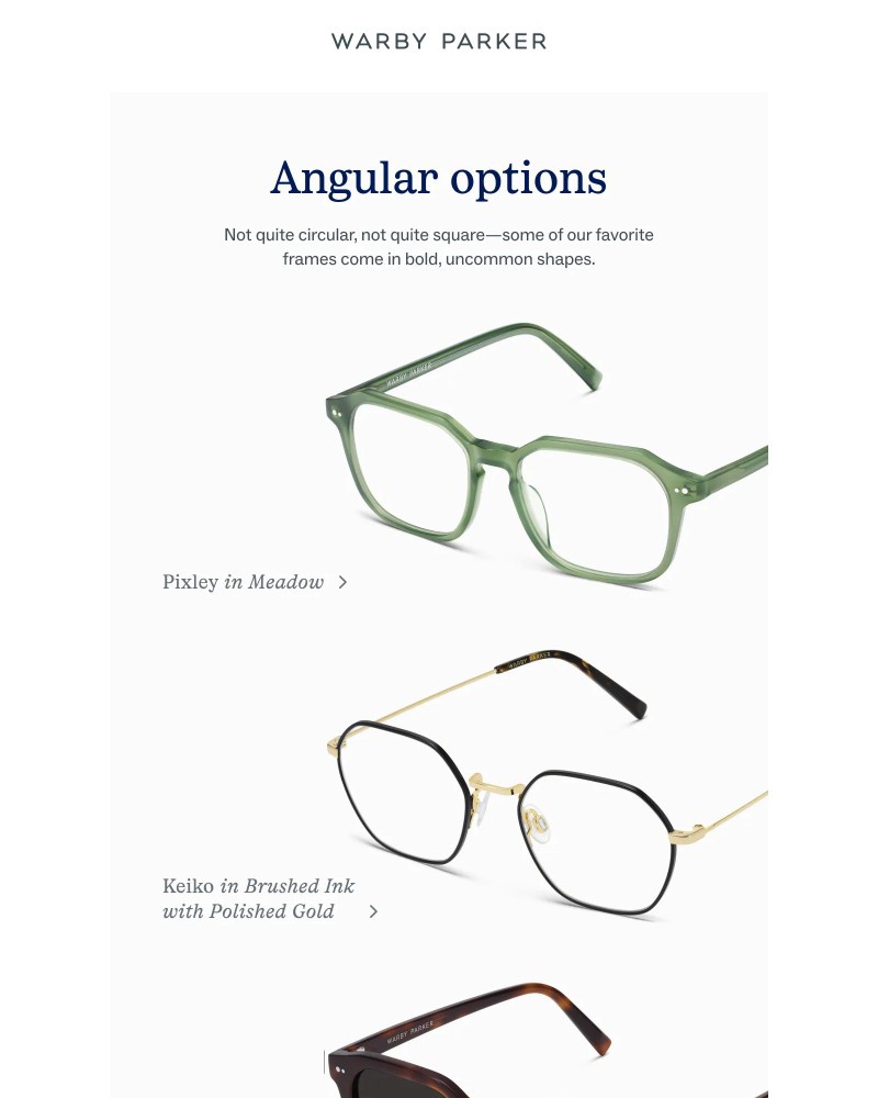 Screenshot of email sent to a Warby Parker Newsletter subscriber