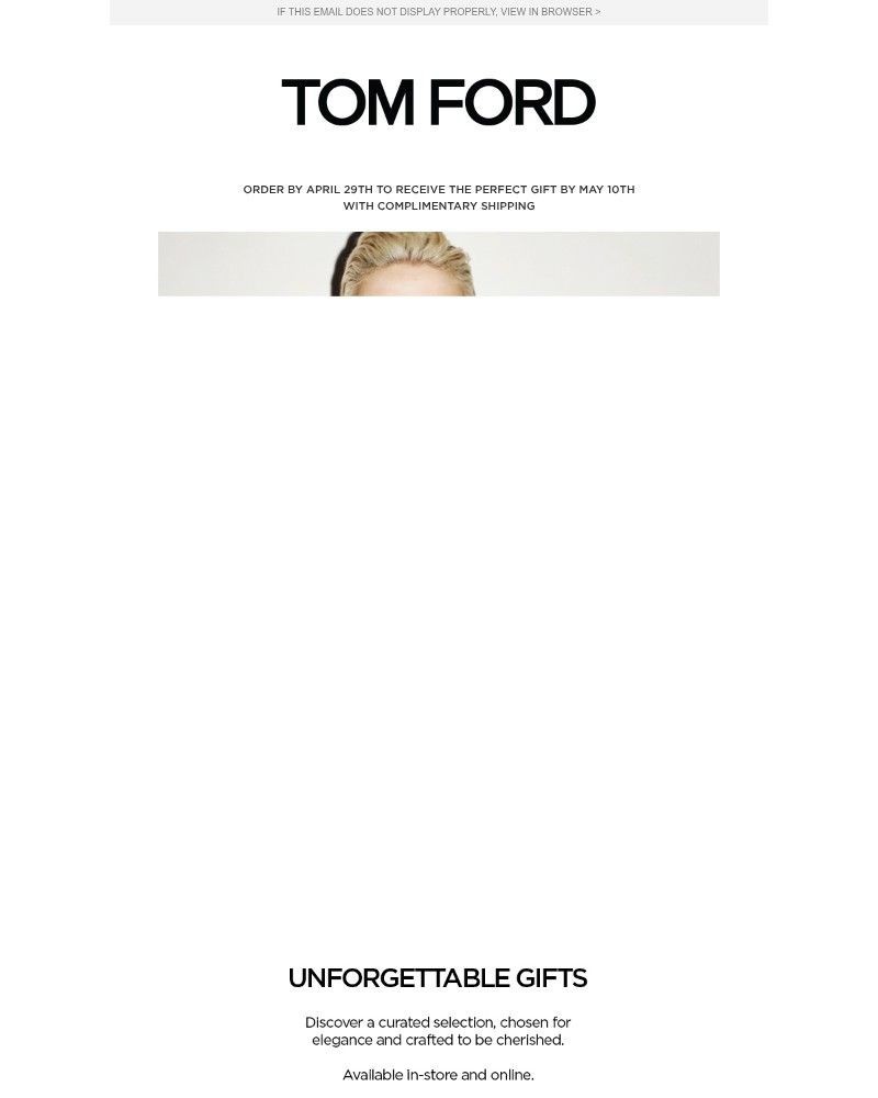 Screenshot of email sent to a Tom Ford Newsletter subscriber