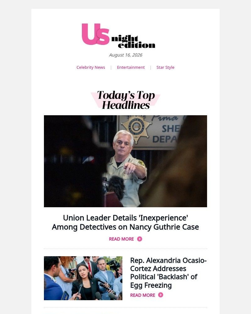 Screenshot of email sent to a Us Weekly Newsletter subscriber