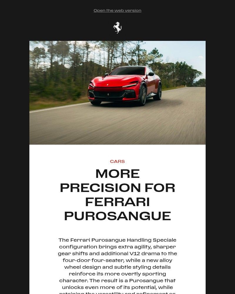 Screenshot of email sent to a Ferrari Newsletter subscriber