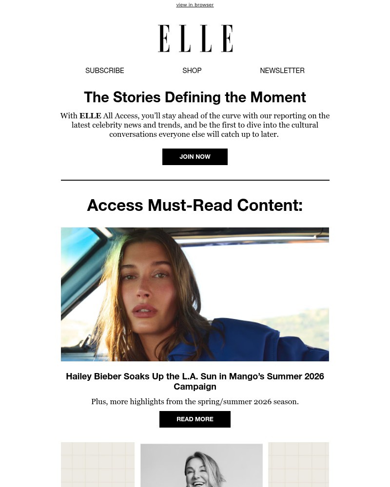Screenshot of email sent to a Elle Newsletter subscriber