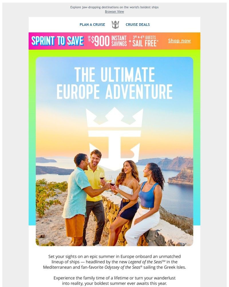 Screenshot of email sent to a Royal Caribbean Cruises Newsletter subscriber