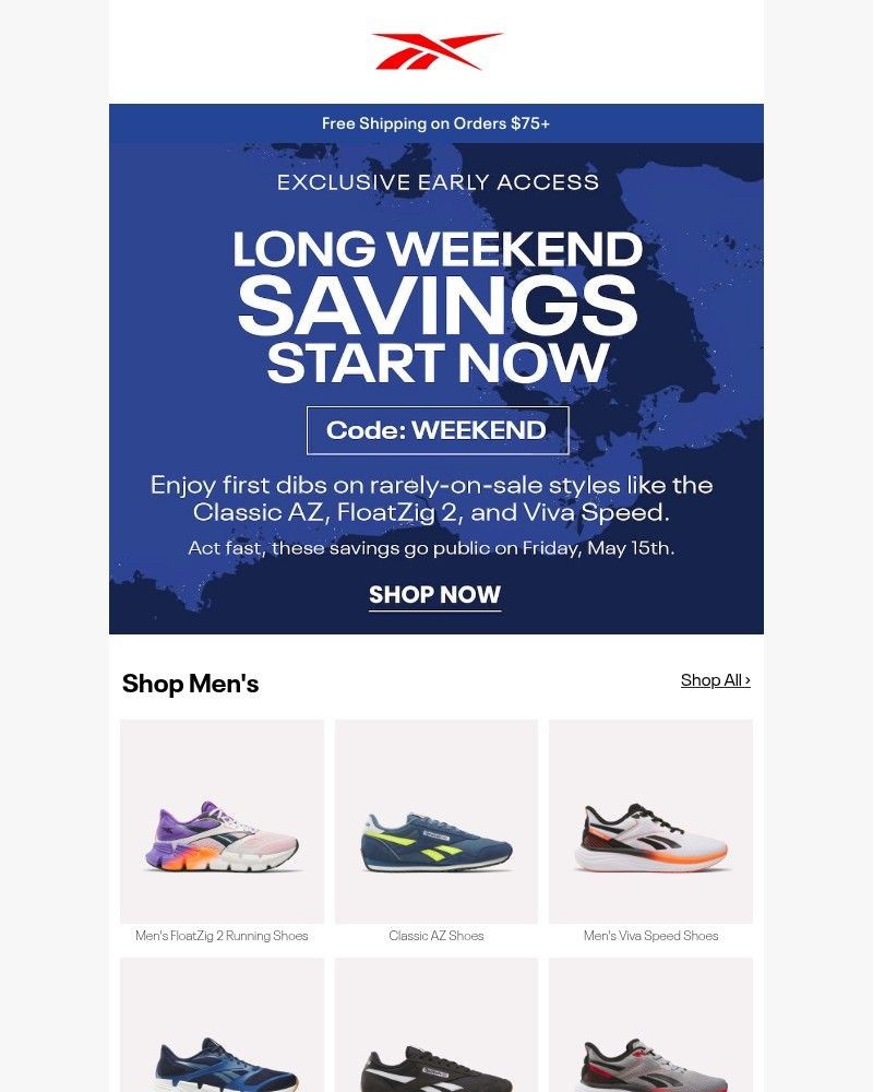 Screenshot of email sent to a Reebok Newsletter subscriber