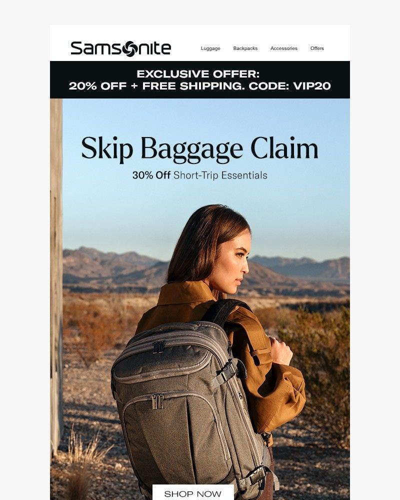 Screenshot of email sent to a Samsonite Newsletter subscriber