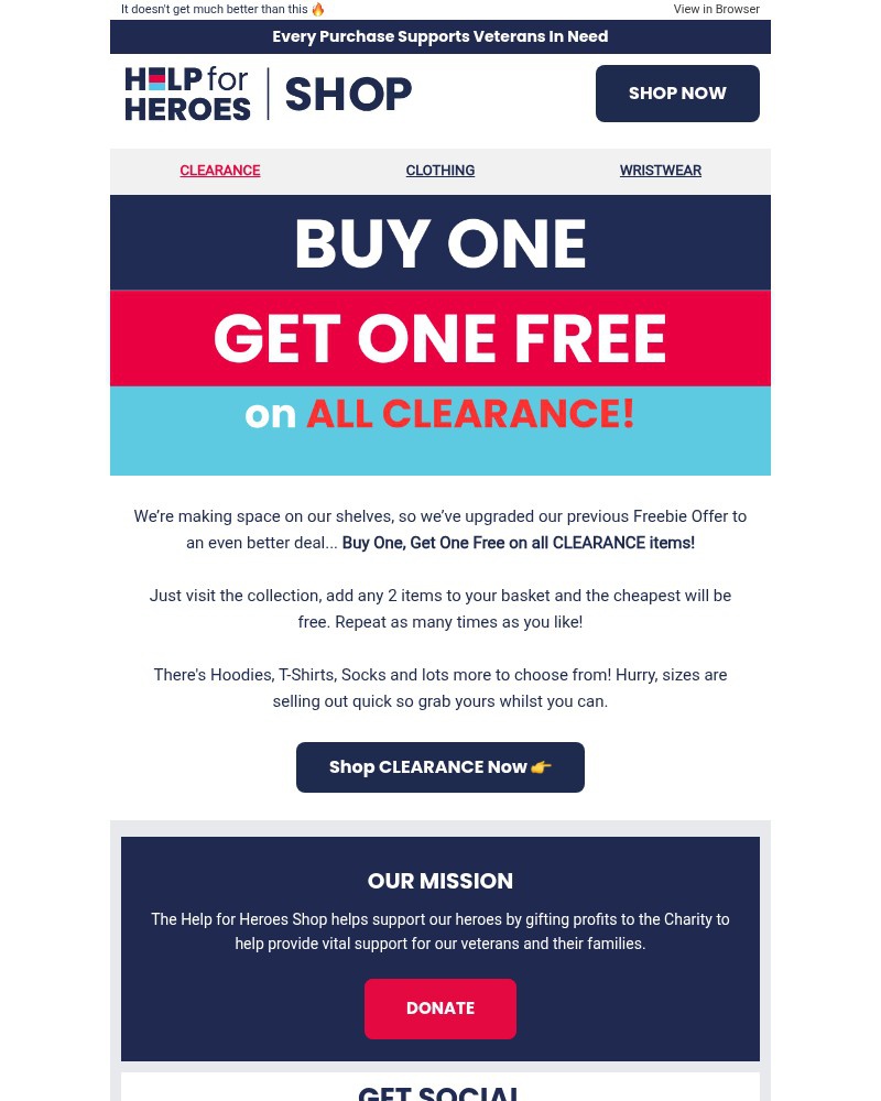 Screenshot of email sent to a Help for Heroes Newsletter subscriber
