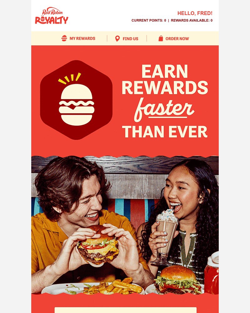 Screenshot of email sent to a Red Robin Registered user