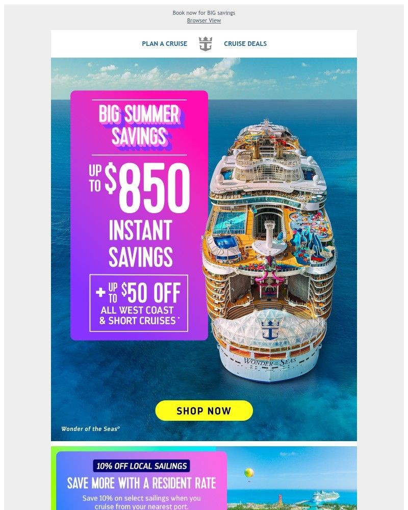 Screenshot of email sent to a Royal Caribbean Cruises Newsletter subscriber