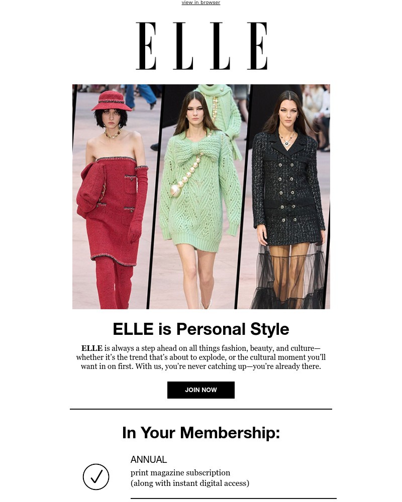 Screenshot of email sent to a Elle Newsletter subscriber