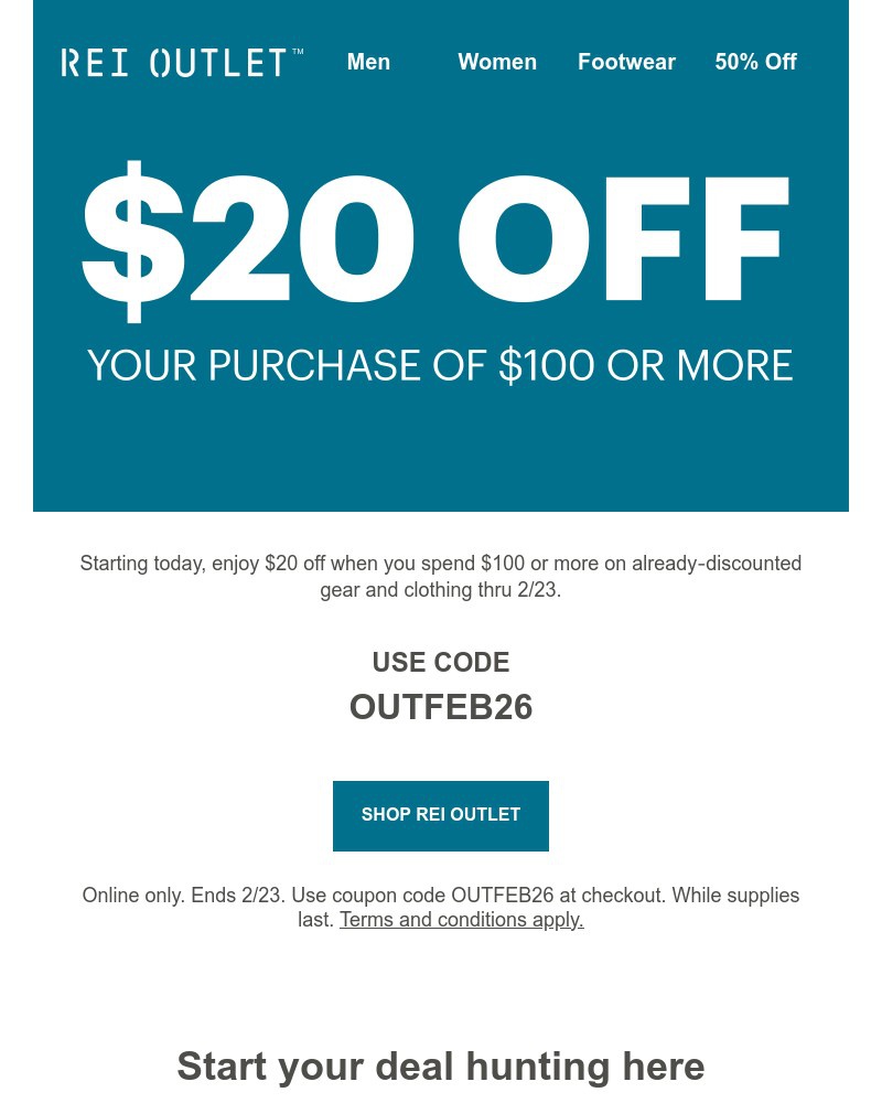 Screenshot of email sent to a REI Co-op Newsletter subscriber