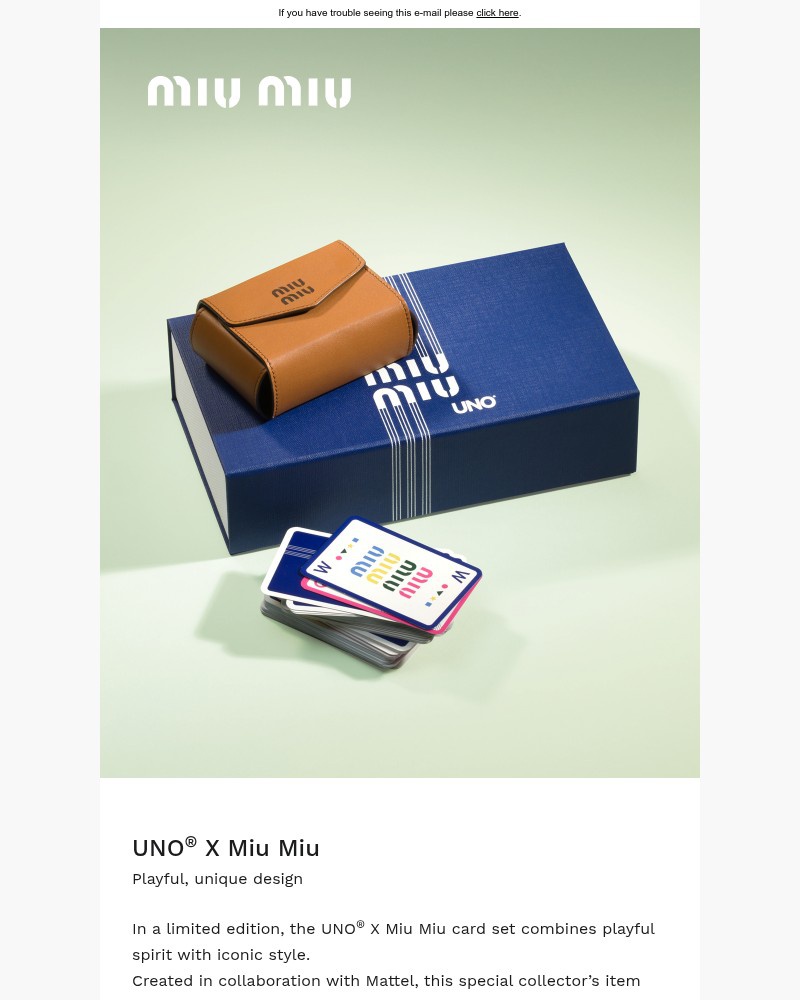 Screenshot of email sent to a Miu Miu Newsletter subscriber