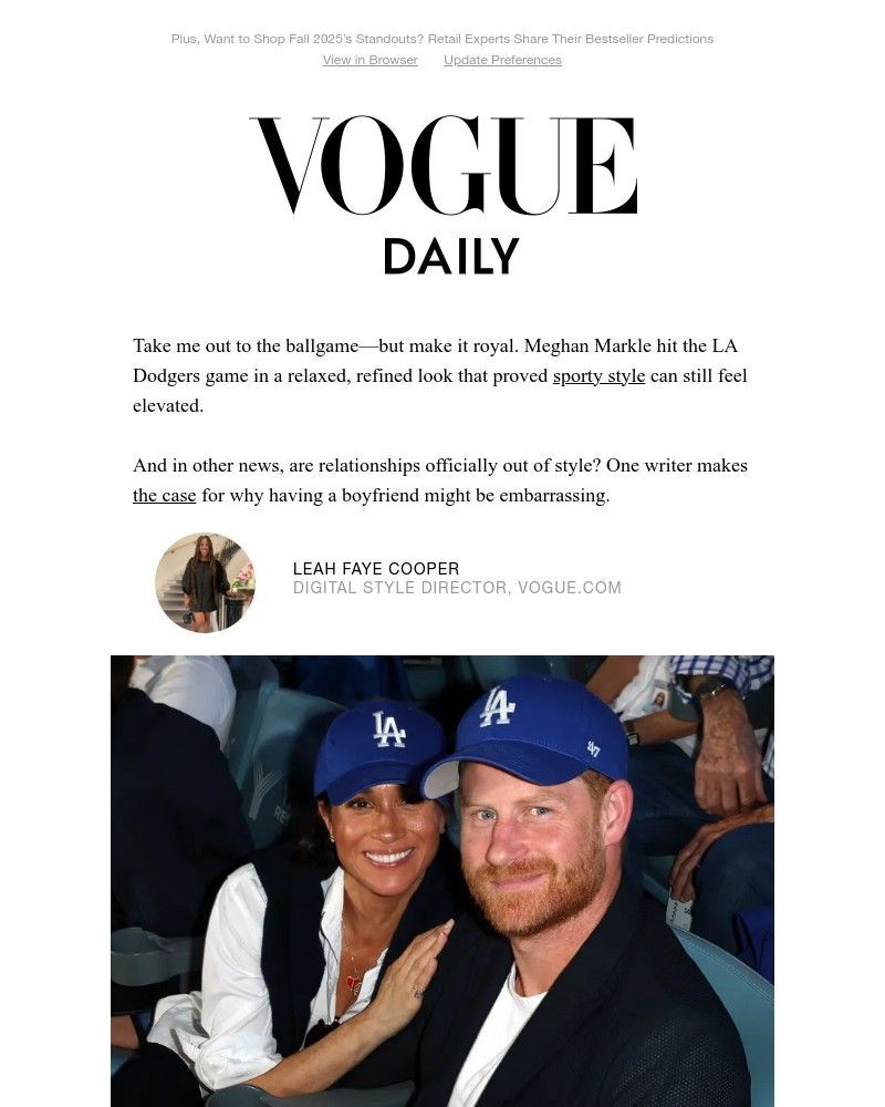 Screenshot of email sent to a Vogue Newsletter subscriber