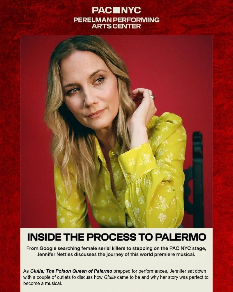 Screenshot of email sent to a Perelman Performing Arts Center (PAC NYC) Newsletter subscriber