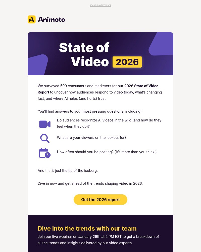 Screenshot of email sent to a Animoto Registered user