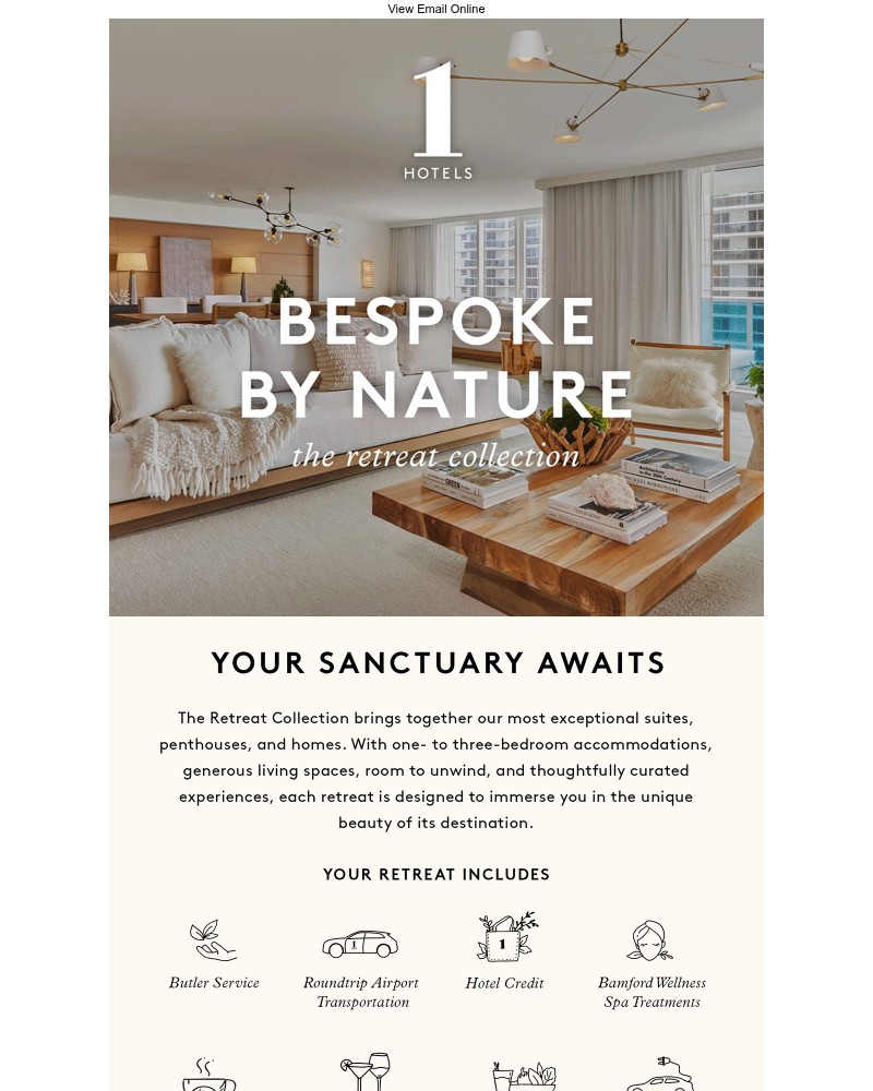 Screenshot of email sent to a 1 Hotels Newsletter subscriber