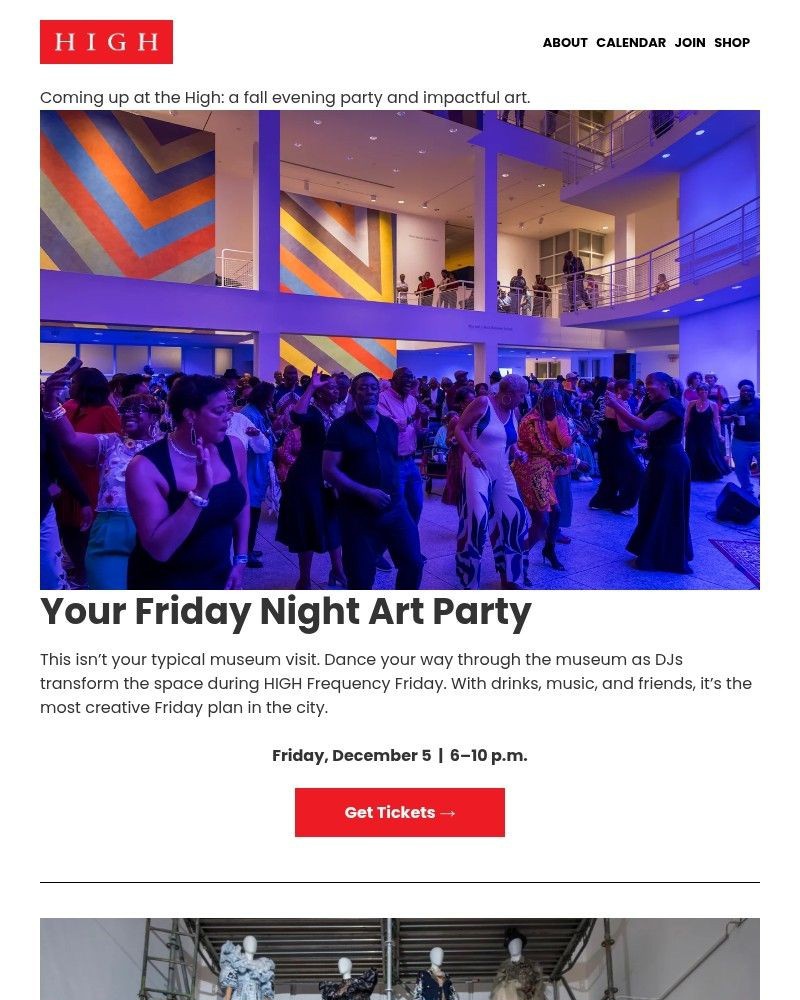 Screenshot of email sent to a High Museum of Art Newsletter subscriber