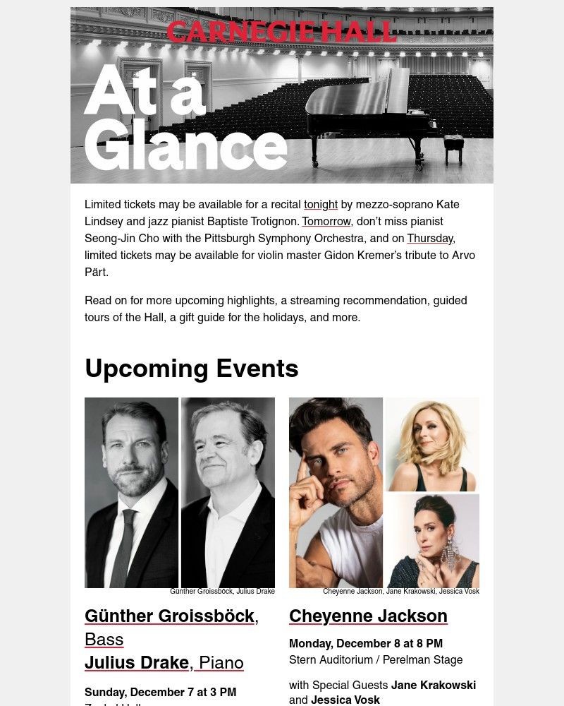 Screenshot of email sent to a Carnegie Hall Newsletter subscriber