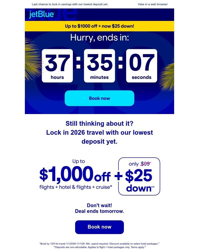 Screenshot of email sent to a JetBlue Registered user