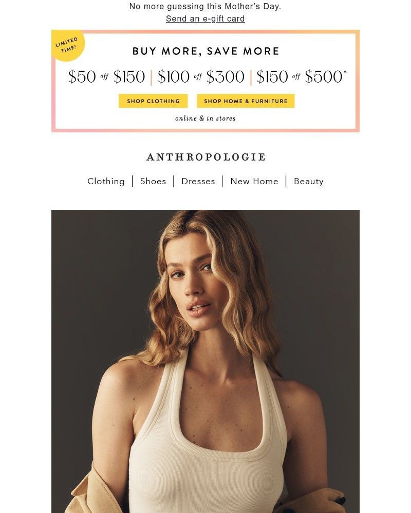 Screenshot of email sent to a Anthropologie Newsletter subscriber