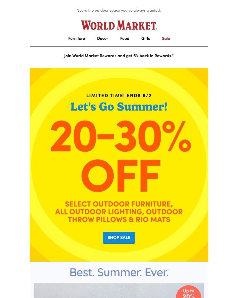 Screenshot of email sent to a World Market Cart abandoner