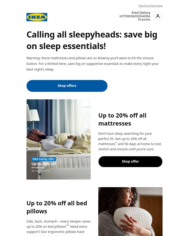 Screenshot of email sent to a Ikea Registered user