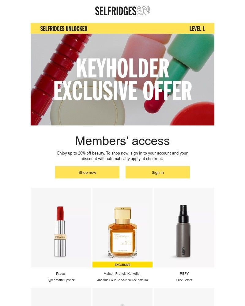 Screenshot of email sent to a Selfridges Newsletter subscriber