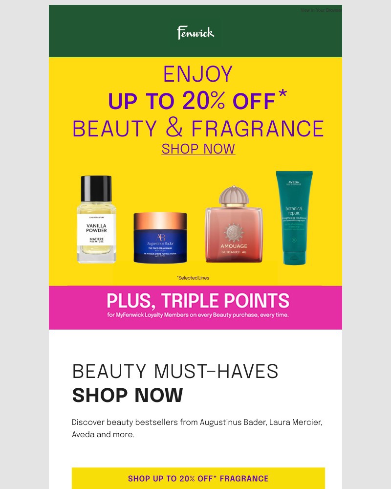 Screenshot of email sent to a Fenwick Newsletter subscriber