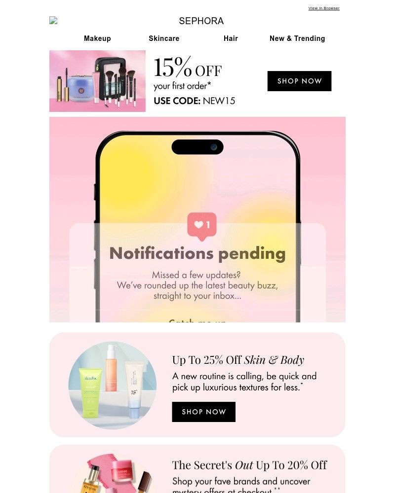Screenshot of email sent to a Feelunique Newsletter subscriber